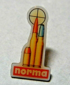 HAT / LAPEL PIN - VINTAGE - NORMA - BULLETS - CARTRIDGES - AMMUNITION - NEW - Picture 1 of 9