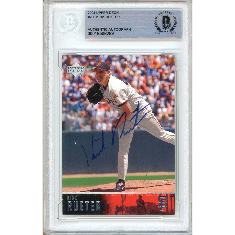 Tarjeta firmada por Kirk Rueter 2004 cubierta superior #206 automática Beckett losa SF Giants Foto 1 de 4