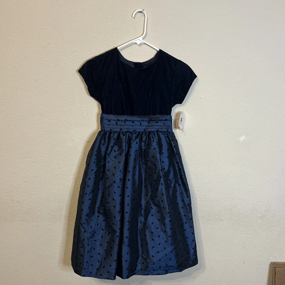 Зеленый собаки девочек размер 12 тюль велюр платье, темно-синий, Peacoat и талии галстук - Изображение 1 из 4