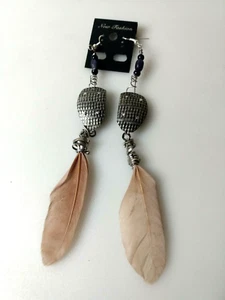Earrings Duck Plumage Feathers Onyx Sea Glass Nickel-Free Artisan Mothers Day ? - Picture 1 of 5