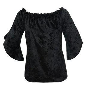 Lush Black Crush Velvet Flared 3/4 Sleeve Gypsy Top Gothic Range Ladies Plus - Picture 1 of 2