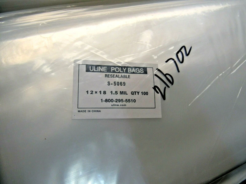 Uline Brand 12" x 18" Poly Bags Resealable 1.5 mil Clear Pack of 100 S-5069 - Image 1 of 1