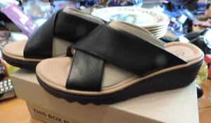 Clarks Jillian Gem Collection Wedge Slide Sandals Black Leather Size 7 M - Picture 1 of 4