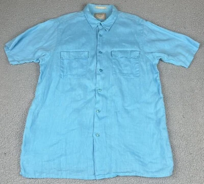 Bruno New York Linen Shirt Mens  Extra Large Short  Sleeve Button Up Blue Casual - Image 1 of 4