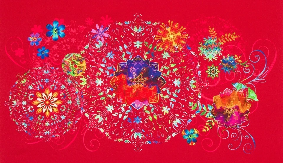 Panel 24" X 44" Algodón Florence Flores Ramo Floral Tela Roja D651.26 Foto 1 de 1