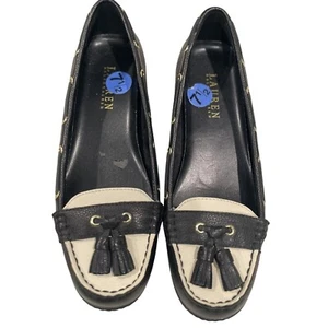 Lauren Ralph Lauren Loafer Quaste schwarz weiß Leder Bootsschuhe 7,5 - Bild 1 von 11