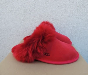 UGG SCUFF SIS RIBBON RED SUEDE/ SHEEPSKIN CUFF SLIPPERS, WOMEN US 7/ EUR 38 ~NIB - Picture 1 of 5