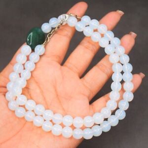 Single Strand 252.00 Cts Enhanced Opalite & Emerald Beaded Necklace SK 01 E514