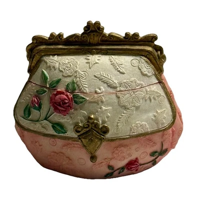 Miniatura Victoriana Rosa y Blanco Cartera Bolso Baratija Pastillero Foto 1 de 4