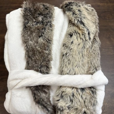 POTTERY BARN OMBRE ХАЛАТ С КАПЮШОНОМ ИЗ ИСКУССТВЕННОГО МЕХА, РАЗМЕР XL ~ СЛОНОВАЯ КОСТЬ / СЕРЫЙ OMBRE - Изображение 1 из 4