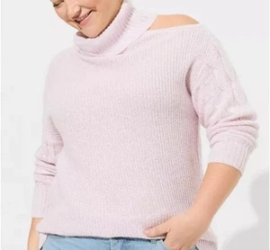 Torrid Barely Pink Cable Pullover Cold Shoulder Turtle Neck Sweater Plus Size 0X - Picture 1 of 11