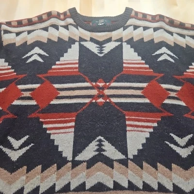 Vintage Orvis Sweater Shetland Wool Mens Xtra Large Red Brown Aztec Knit - Image 1 of 4