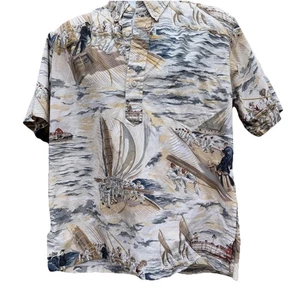 Vintage Reyn Spooner Hawaiian Shirt Mens M Sailor Print Hotel Del San Diego - Picture 1 of 18