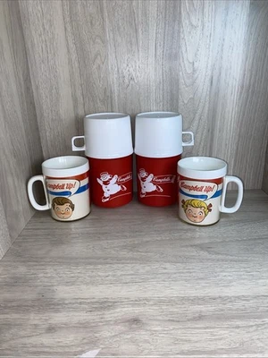 Vintage Campbell's Soup Snowman Thermos Cup Aladdinware Red White Plastic, 2 Mug - Image 1 of 4