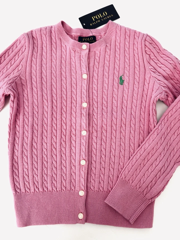 Cárdigan tejido con cable rosa Polo Ralph Lauren para niñas nuevo con etiquetas. Talla M(8-10). EU 140 Foto 1 de 1