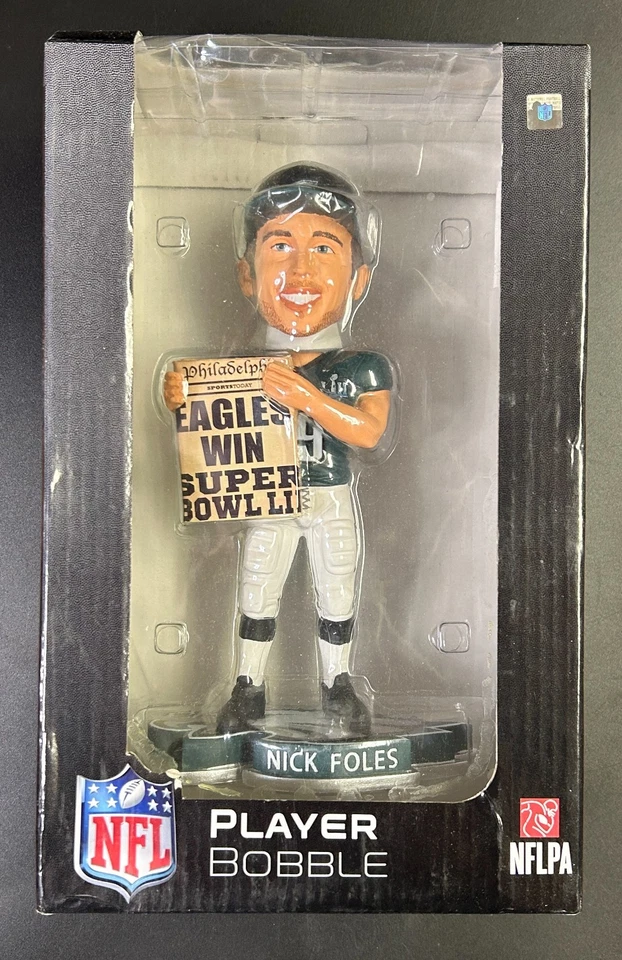 NICK FOLES Philadelphia Eagles SUPER BOWL LII Champs Periódico Bobblehead ¡NUEVO EN CAJA! Foto 1 de 4