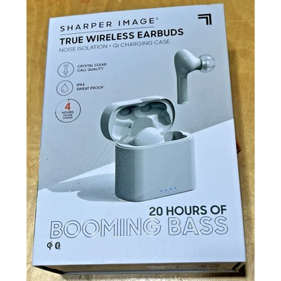 Sharper Image True Wireless Earbuds Qi and USB-C Charging Case White New in Box - Image 1 of 4