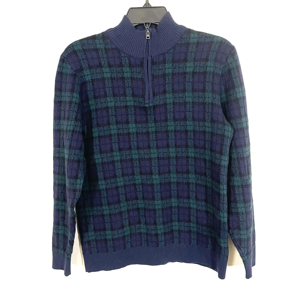 Suéter Janie Jack Niño Azul Verde A Cuadros 1/4 Cremallera Clásico Preppy 100% Algodón Talla 16 Foto 1 de 4