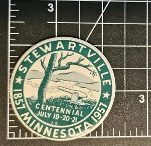 1957 Stewartville Minnesota Centennial Vintage Celluloid Pinback Button - Picture 1 of 2