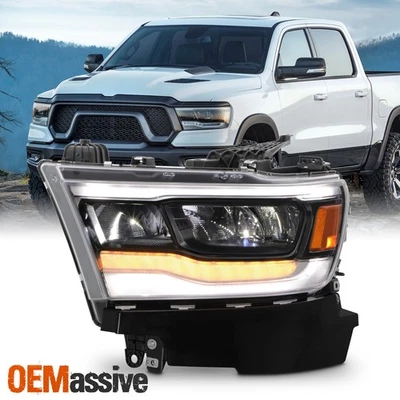 For 2019-2023 Dodge Ram 1500 Full LED Black Bezels Headlight Driver w/ DRL Tube - Image 1 of 4