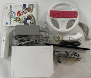 Nintendo Wii Game Console RVL-001(USA) White (PREOWNED) + mariokart + wheel - Picture 1 of 21