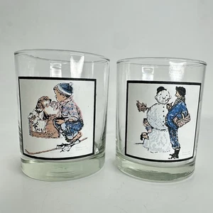 Norman Rockwell Drinking Glasses “Snow Sculpturing” & “Boy Meets His Dog” Pepsi - Picture 1 of 7