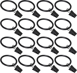 16 Pack Curtain Rings with Clips, Window Clip Rings Black Curtain Hooks Hangers  - Picture 1 of 12