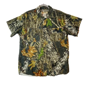 Russell Outdoors Button Up Camo Shirt Mens L Mossy Oak Breakup Short Sleeve Hunt - Picture 1 of 6