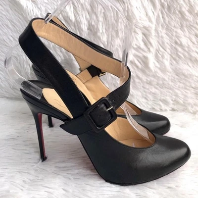 Christian Louboutin Cuero Corte en V Bombas Tacón EU 37.5 Negro 131607K... - Imagen 1 de 4