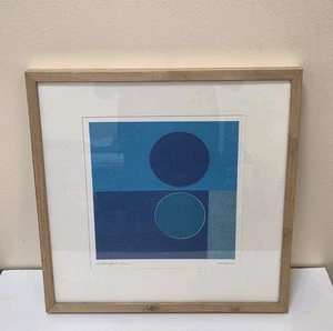 Vintage 1990s IKEA Abstract Framed Signed Print 'Midnight Moon' by Amaina - Picture 1 of 6