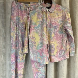 Lauren Ralph Lauren Mujer’s M Pastel Paisley 2 Piezas Pijamas Algodón Comodidad Lujo - Imagen 1 de 17