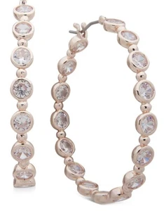 $35 Anne Klein rose gold tone crystal hoop 1.61" earrings X12 - Picture 1 of 7