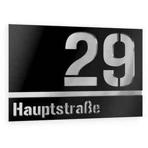 Graviers Hausnummer + Straßenname Haus Nr. Schild mit Gravur Edelstahl Schwarz - Bild 1 von 48