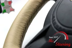 FOR CITROEN BERLINGO 2 08+ - BEIGE LEATHER STEERING WHEEL COVER BROWN STIT - Picture 1 of 5