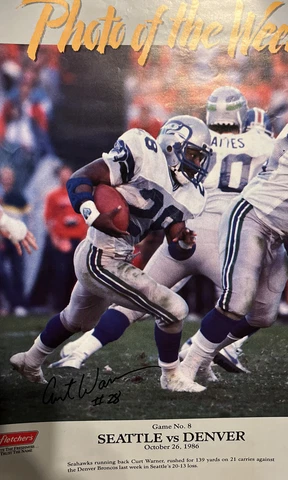 VTG Seahawks Pietros Pizza 11x14 Poster Curt Warner w/repro sig 10/26/86 Cover