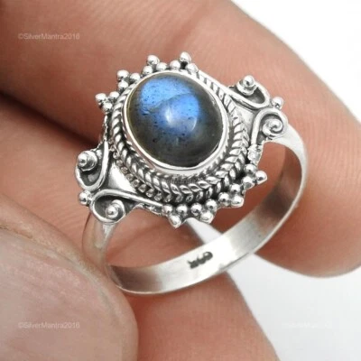 Naturale Labradorite Argento Sterling Massiccio Nuovo Sorella Ring Gioielli US 8 - Immagine 1 di 4