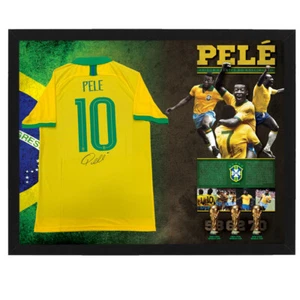 PELE HAND SIGNED FRAMED BRAZIL SOCCER SHIRT WORLD CUP RONALDO MESSI MARADONA - Bild 1 von 2