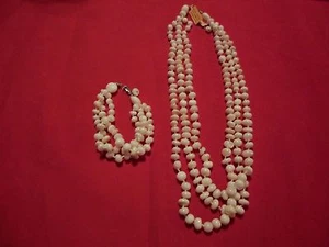 Mother of Pearl Beaded 3-Strand Necklace & Bracelet Set-621.50 Carats - Picture 1 of 11