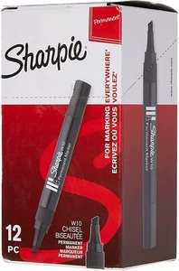 Sharpie W10 permanent marker chisel tip nib black ink pens set pack of 12 - Picture 1 of 7