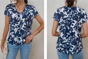 Kurzarm Pullover V-Ausschnitt Bluse Größe 12 Blumenmuster - Bild 1 von 3