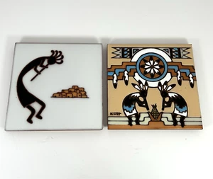 Vintage Kokopelli Art Tiles Earthtone Southwest 6x6” Set 2 KRit & Family Tiles - Bild 1 von 6