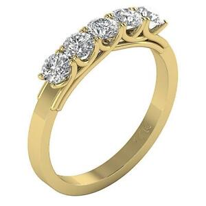 Five Stone Wedding Ring 14K Solid Gold SI1 G 1.25 Ct Natural Diamond Prong Set