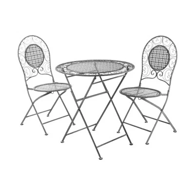 Premier Jardin Gry 3-Piece Folding Table & 2 Chairs Set Botanical Leaves Design - Image 1 of 4