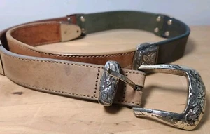 Vtg Brighton Smooth Leather Concho Link Belt Women’s Sz S #46400 Blue/Brown - Picture 1 of 11