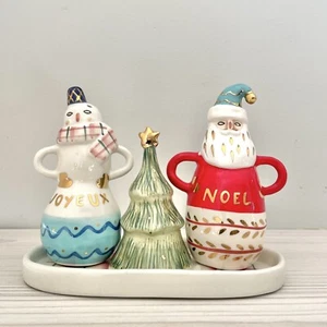 Anthropologie Bird Can Fox Christmas Salt & Pepper Set Santa Snowman Tree - Picture 1 of 5