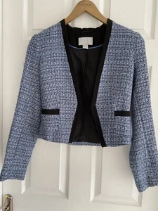 H & M Blue Boucher Tweed Jacket Size Eu 34 ( Uk 6) - Picture 1 of 4