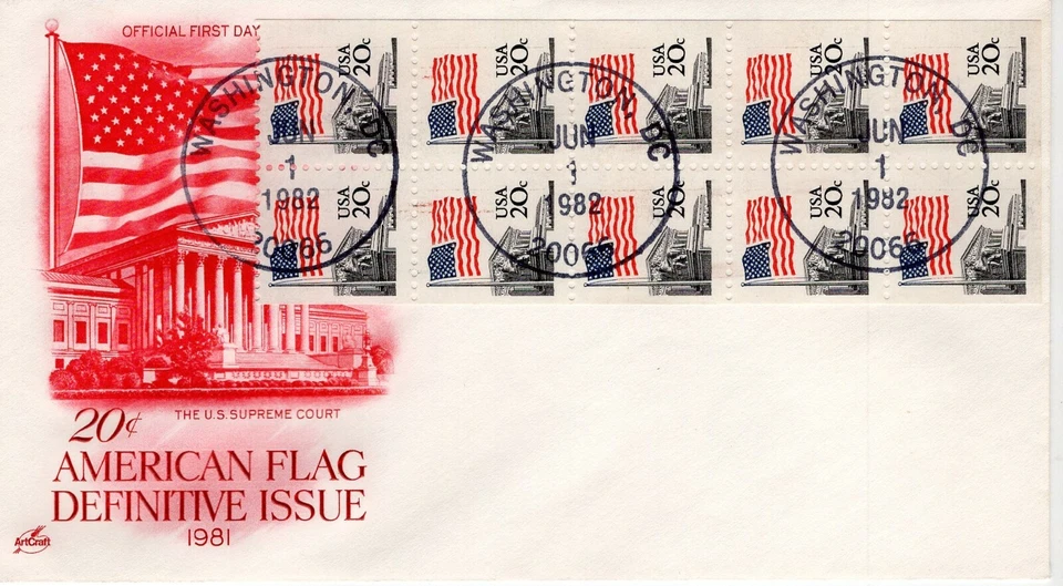 USPS FDC #1896b 1981 20c Flag Over Supreme Court Booklet Stamp Pane ST2046 - Image 1 of 1