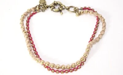 J.Crew Women's Red Crystal Gold bead Wrapped Two Layer Dainty Bracelet NIB 48 - Image 1 of 4