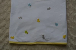 Carter's Embroidered Duck Baby Blanket Yellow Trim White Multi-Color Blue Lovey - Picture 1 of 12