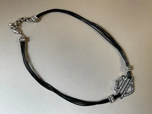 Harley-Davidson rhinestone Bar&Shield multi strand leather cord.Old silver plate - Picture 1 of 7